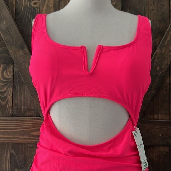 Eomenie Hot Pink Tummy Control One Piece Swimsuit Cutout High Waisted Slimming - Picture 4 of 14